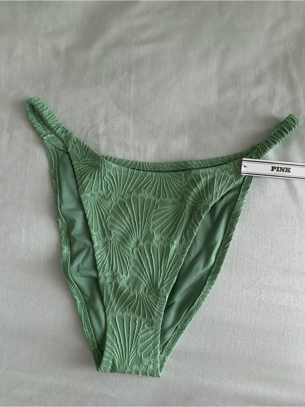 Victoria's Secret PINK Scrunchie String Bikini Bottom Wild Grass Green L NWT